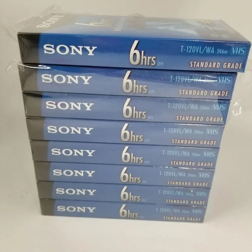 Sony 6 Hour VHS Tapes T-120 Standard Grade Lot of  8 New Sealed Vintage